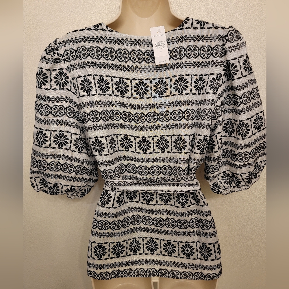 Ann Taylor Embroidered Wrap Short Sleeve Blouse - Picture 5 of 6